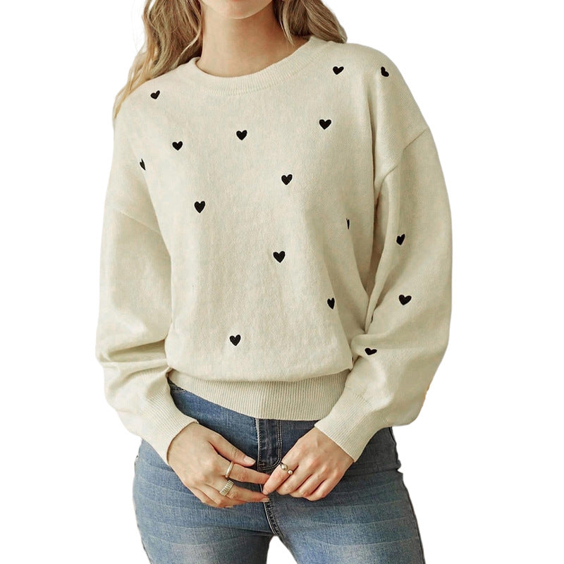 Damen Verspielter Pullover mit Herzmuster Drune