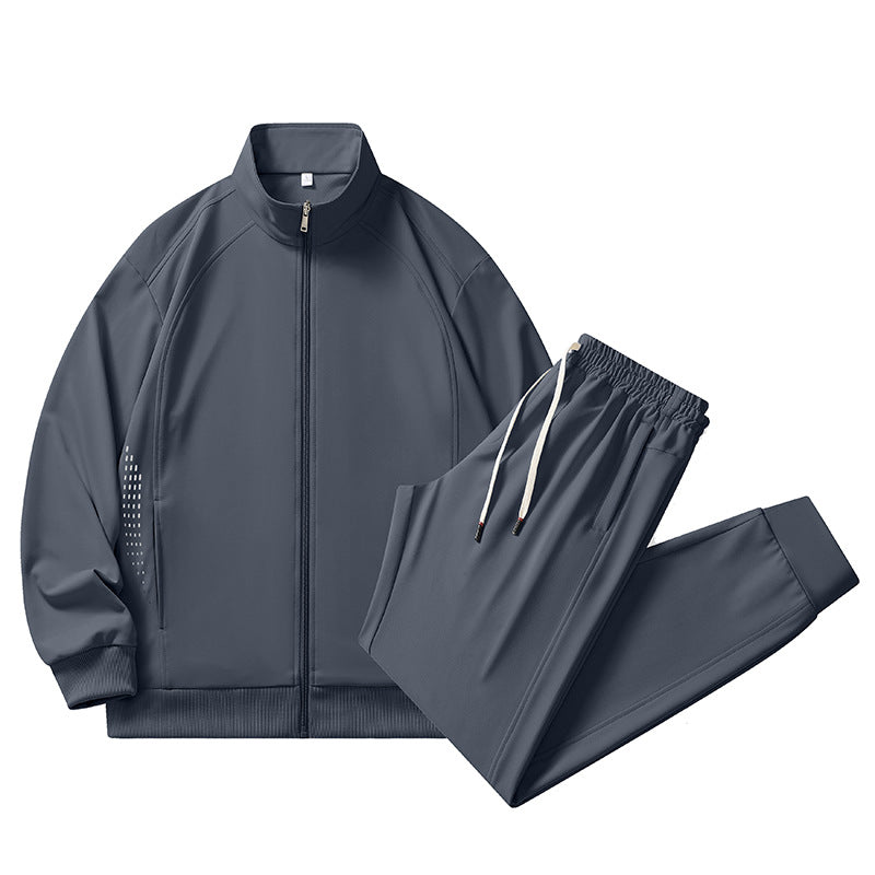 Herren sportlicher Stretch-Trainingsanzug mit Stehkragen, Reißverschlussjacke und tapered Jogginghose Drune