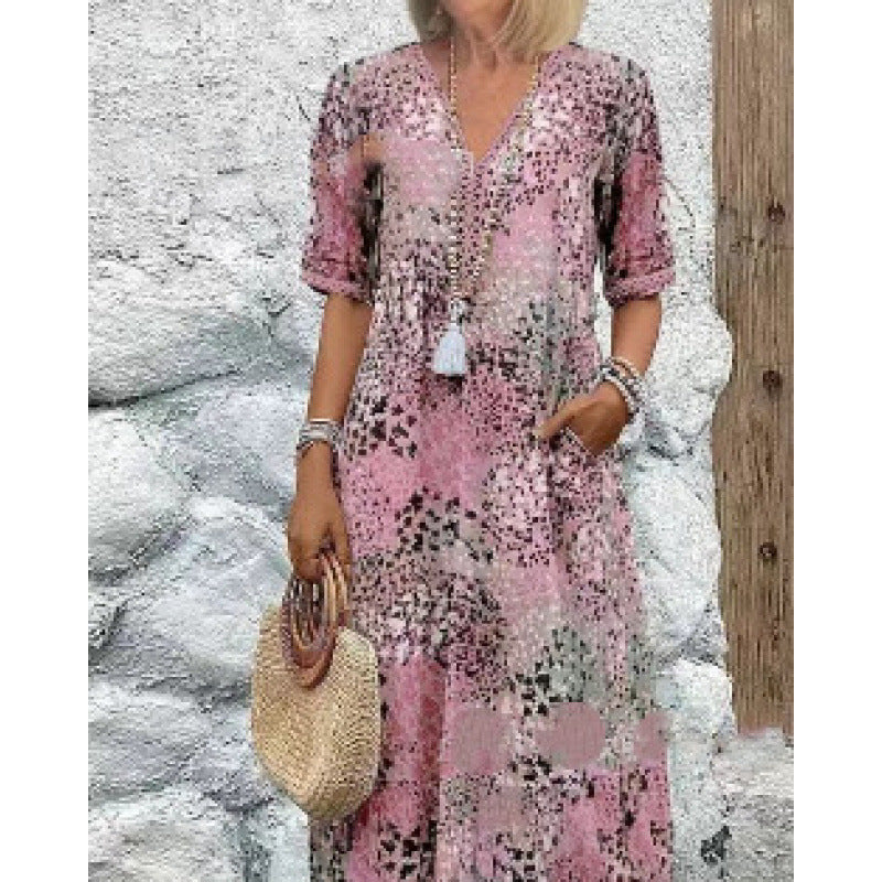 Damen Strandkleid im lässigen Stil mit Taschen und V-Ausschnitt Drune