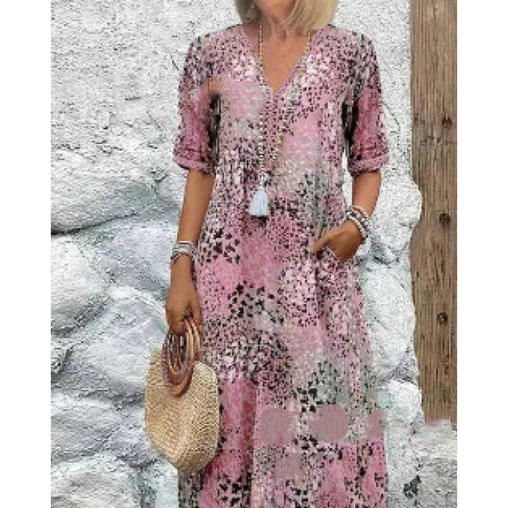 Damen Strandkleid im lässigen Stil mit Taschen und V-Ausschnitt Drune