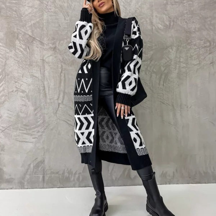 Damen Grobstrickcardigan mit geometrischem Muster und oversized Passform Drune