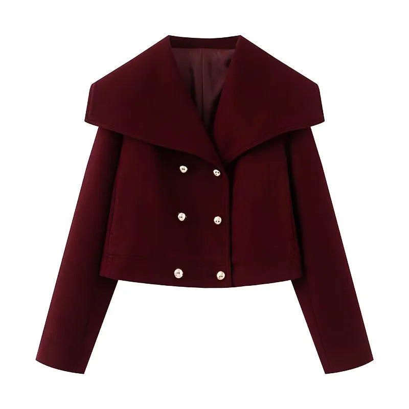 Damen nan cropped marineinspirierter Kurzmantel-Blouson mit übergroßem Schalkragen und dekorativer Doppelknopfleiste Drune
