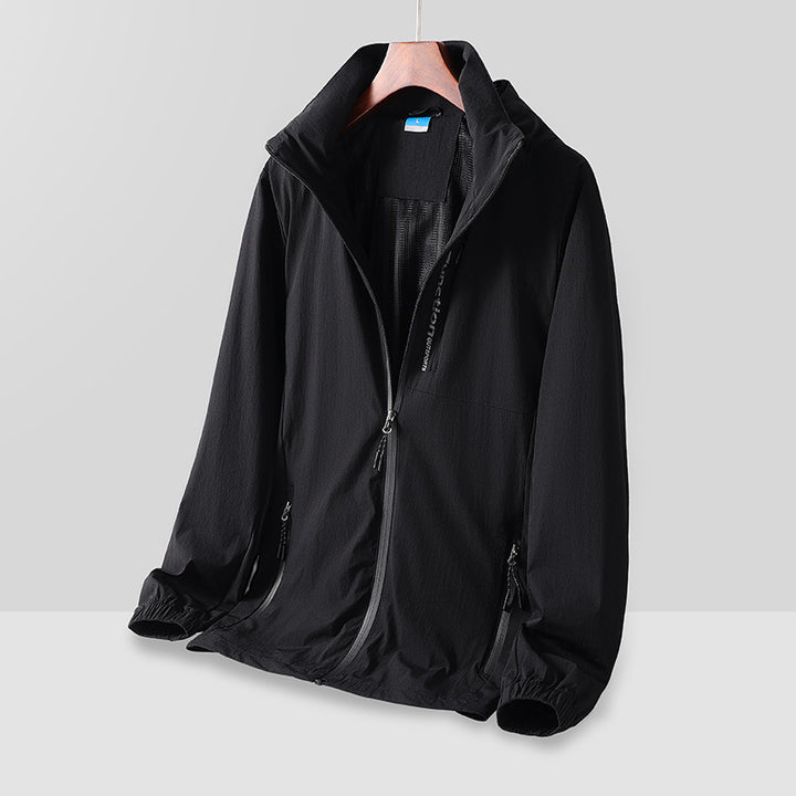 Herren Leichte atmungsaktive Kapuzen-Windjacke mit Mesh-Futter, Reißverschlusstaschen und elastischen Bündchen Drune