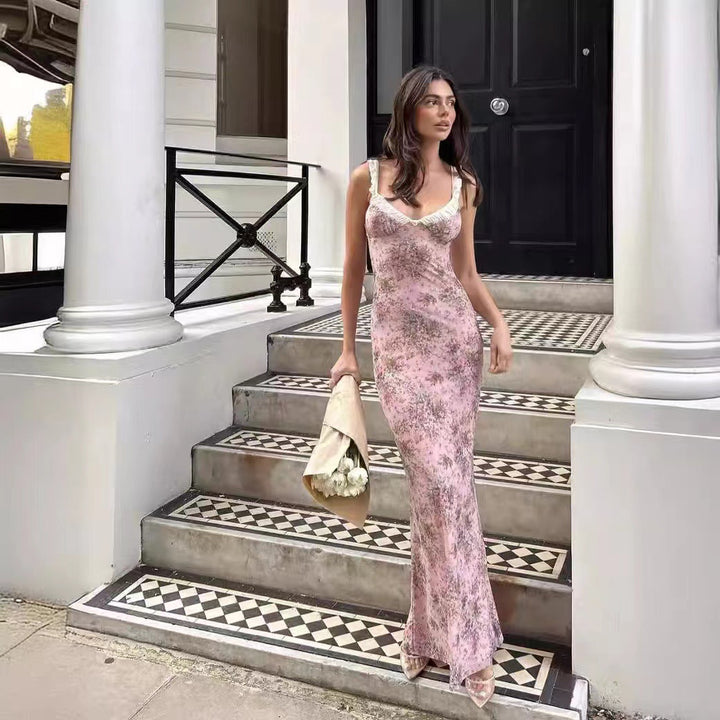 Damen Kleid mit zartem Blumenmuster und verführerischem V-Ausschnitt Drune
