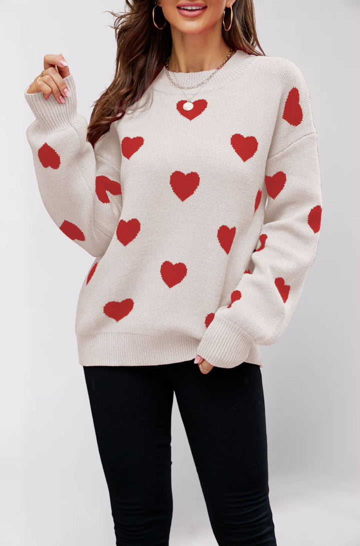 Damen Strickpullover mit Herzmuster und lässigem Schnitt Drune