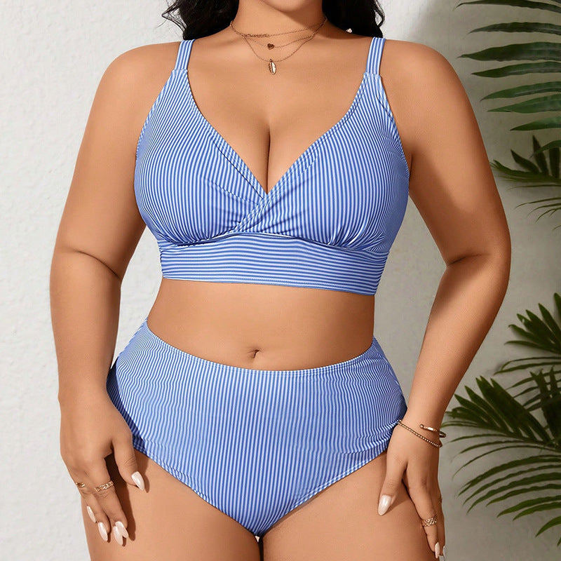 Damen Hochtaillierter Bikini mit modischem Streifenmuster Drune