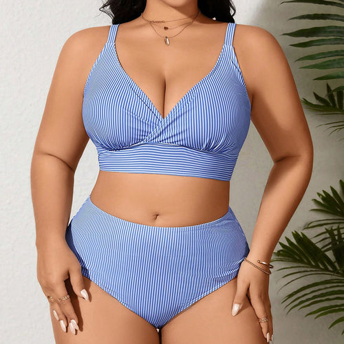 Damen Hochtaillierter Bikini mit modischem Streifenmuster Drune