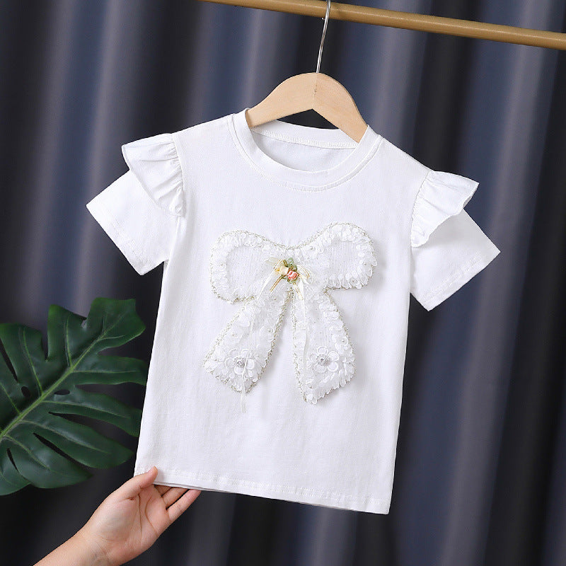 Mädchen T-Shirt mit dekorativem Rüschendesign und kunstvollem Schleifenmotiv Drune