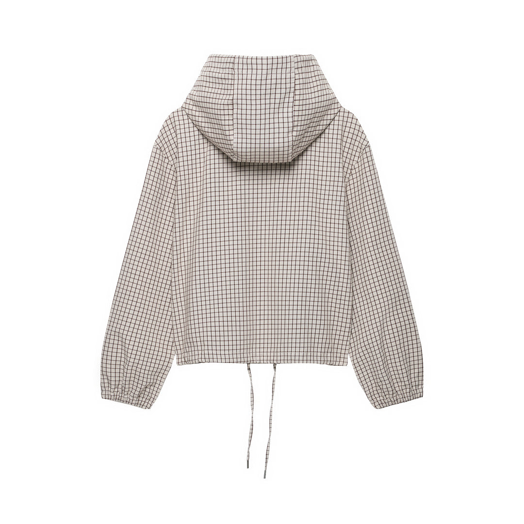 Damen Kariertes Cropped-Blouson mit Kapuze, Tunnelzug und Reißverschluss Drune