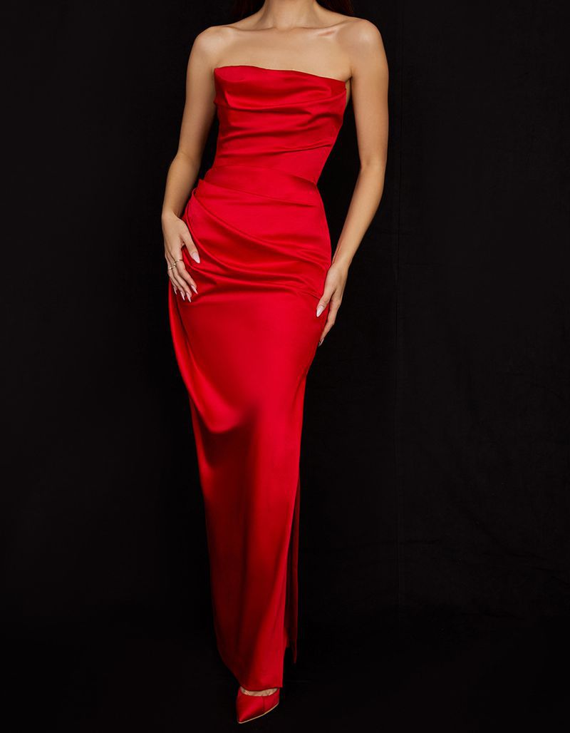 Damen nan luxuriöses Satin-Abendkleid mit drapiertem Bustier taillierten Drapierungen und schlanker Säulensilhouette Drune