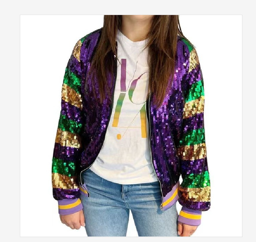 Damen Glitzernde Bomberjacke mit multicolore Pailletten Drune
