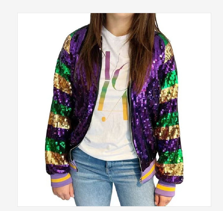 Damen Glitzernde Bomberjacke mit multicolore Pailletten Drune