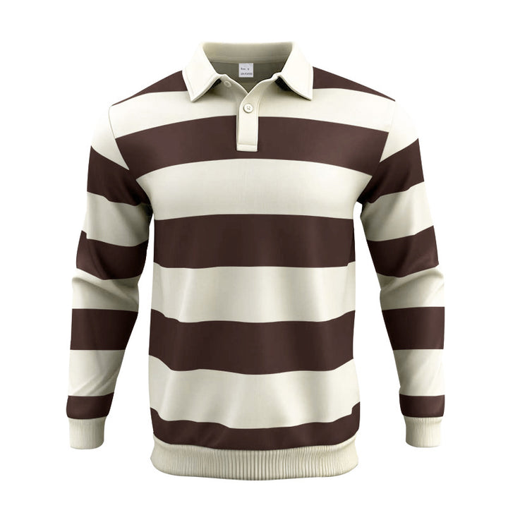 Herren nan gestreiftes Rugby-Poloshirt aus Baumwollmischung mit kurzer Knopfleiste und Rippbündchen Drune