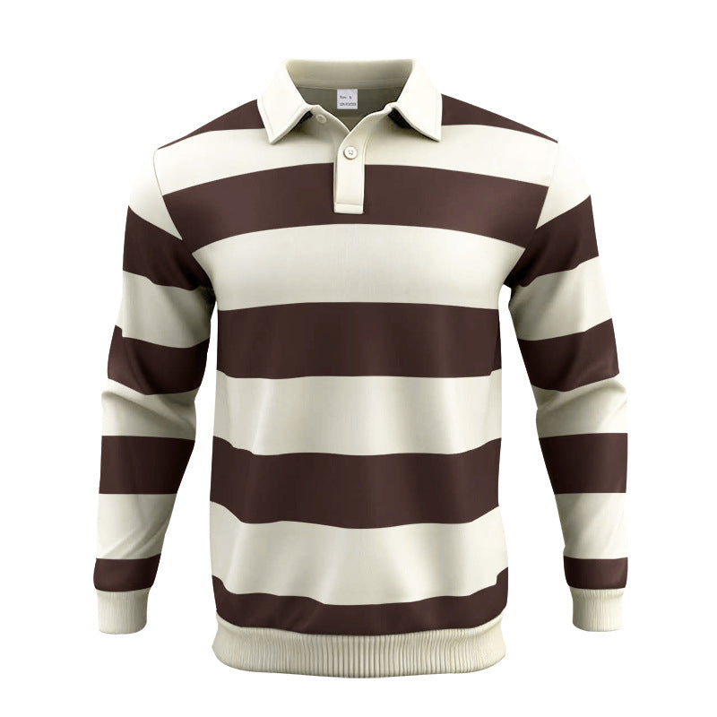 Herren nan gestreiftes Rugby-Poloshirt aus Baumwollmischung mit kurzer Knopfleiste und Rippbündchen Drune