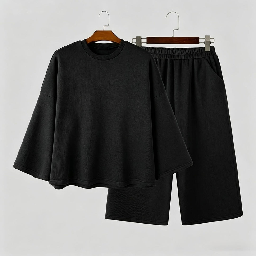 Damen Weiches Oversize-Lounge-Set mit weiten Fledermausärmeln und elastischer Bundhose Drune