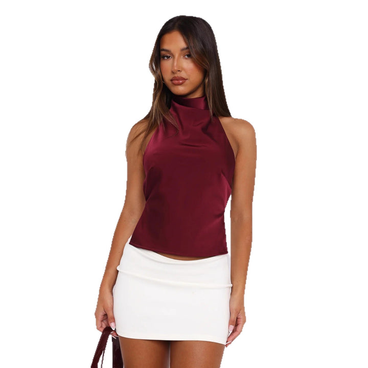Damen Elegantes Hochgeschlossenes Top aus Satin Drune