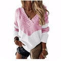 Damen nan V-Ausschnitt Strickpullover mit Chevron-Muster und Oversize-Schnitt Drune
