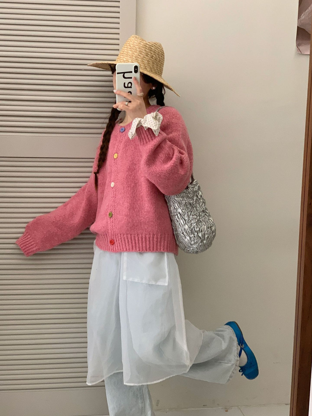 Damen Kuschelige Strickjacke mit bunten Knöpfen und lockerer Passform Drune