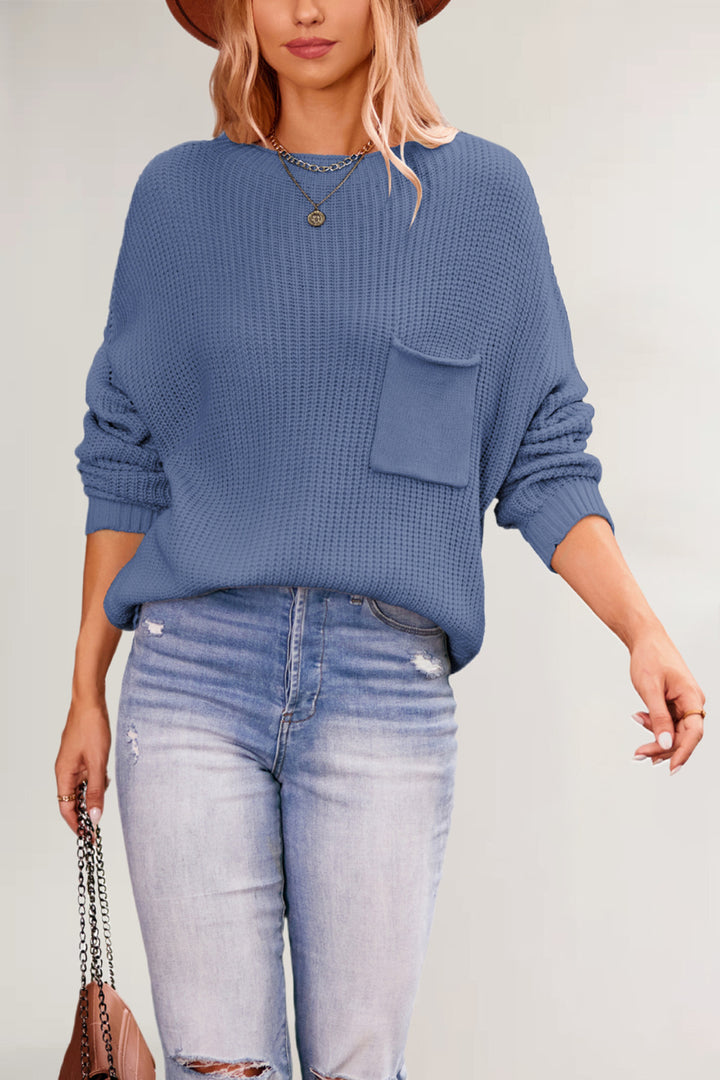 Damen lässiger Strickpullover mit Brusttasche Drune