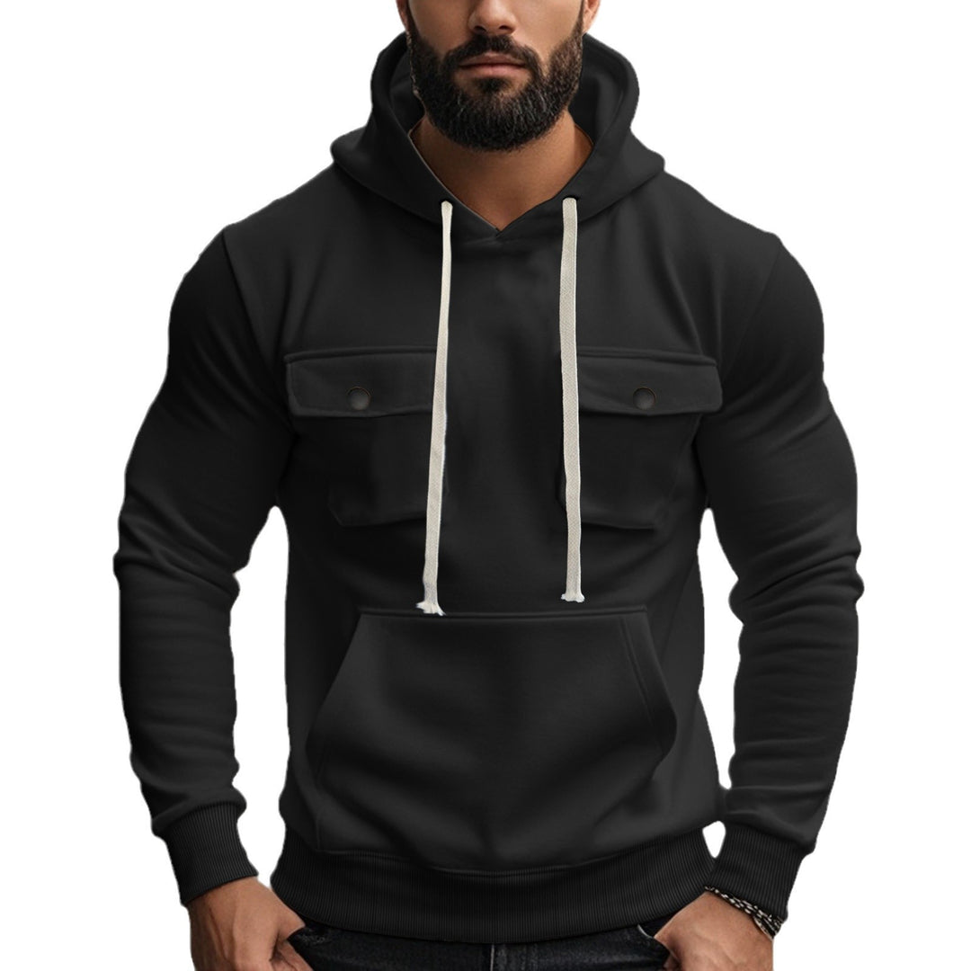 Herren modischer Hoodie mit aufgesetzten Taschen und kontrastierenden Kordeln Drune