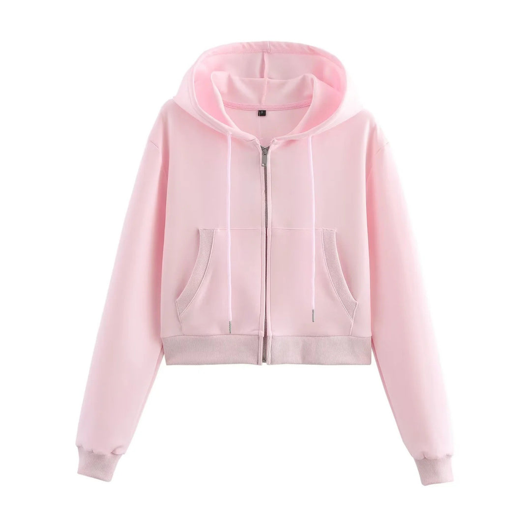 Damen 20+ zweiteiliges Joggingset mit Kapuzen‑Cropped‑Zipjacke und ausgestellter High‑Waist‑Palazzohose Drune