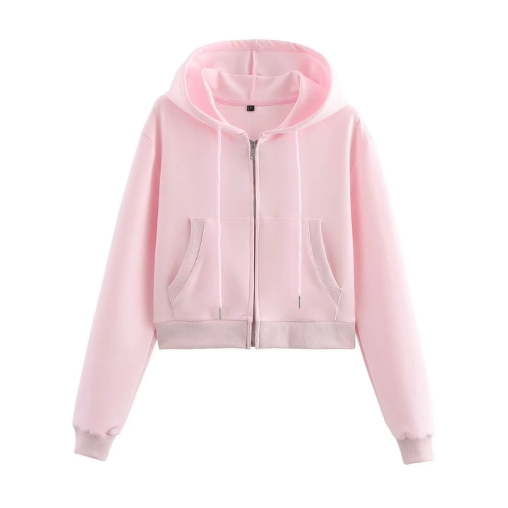 Damen 20+ zweiteiliges Joggingset mit Kapuzen‑Cropped‑Zipjacke und ausgestellter High‑Waist‑Palazzohose Drune