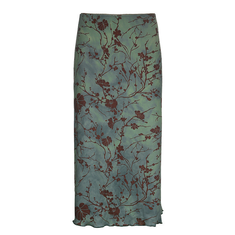 Damen Satin Midirock mit floraler Samtapplikation und schmaler Silhouette Drune