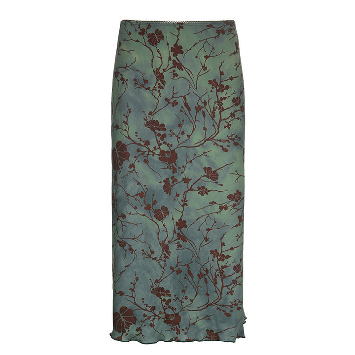Damen Satin Midirock mit floraler Samtapplikation und schmaler Silhouette Drune