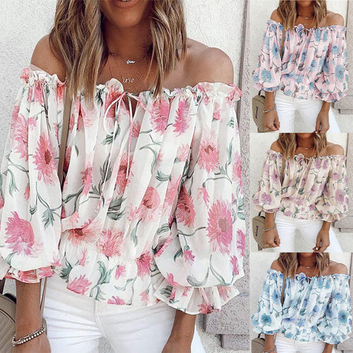 Damen Off-Shoulder Bluse mit floralen Mustern und Rüschendetails Drune