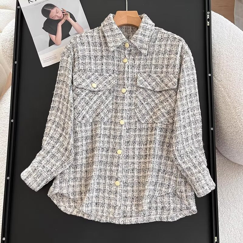 Damen lässige Hemdjacke mit strukturiertem Karomuster Drune
