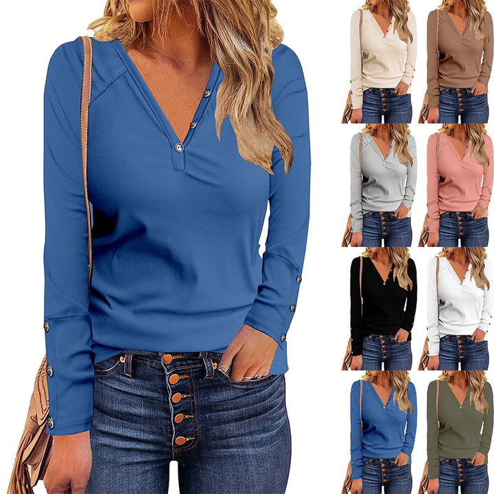 Damen Langärmliges Shirt mit Knopfdetails Drune