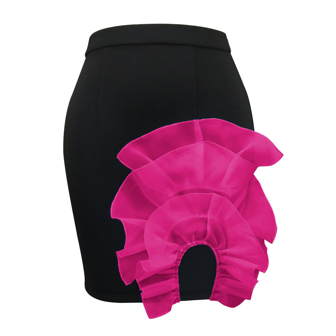 Damen Eleganter Rock mit voluminösem, transparenten Rüschensaum Drune