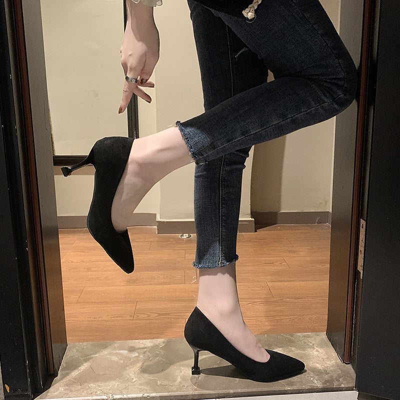 Damen spitze Pumps mit geometrischem Stiletto-Absatz und weichem Velours-Obermaterial Drune
