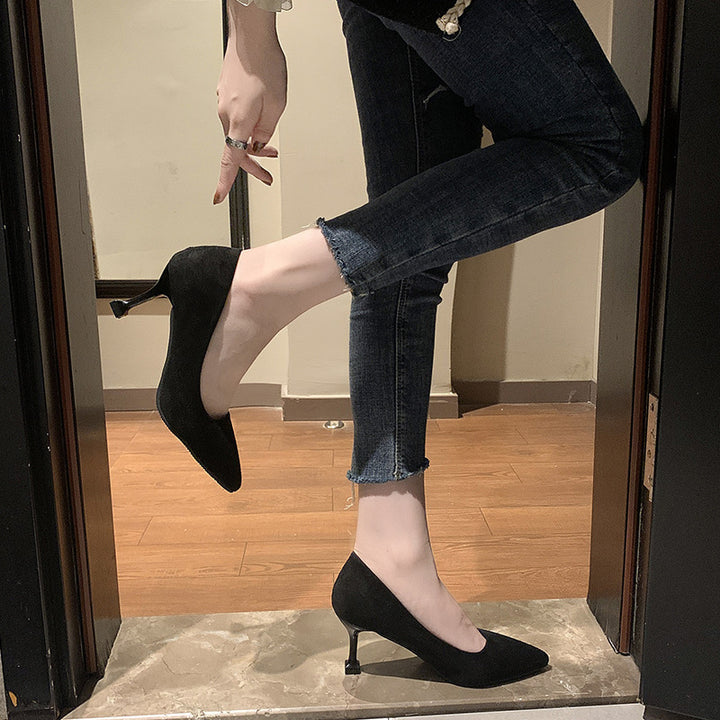 Damen spitze Pumps mit geometrischem Stiletto-Absatz und weichem Velours-Obermaterial Drune