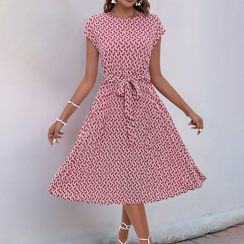Damen Midikleid mit asymmetrischem Saum und dekorativem Bindegürtel Drune