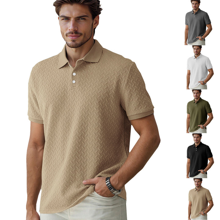 Herren nan feingewobenes Polohemd mit Chevron-Reliefstruktur und kurzer Knopfleiste Drune