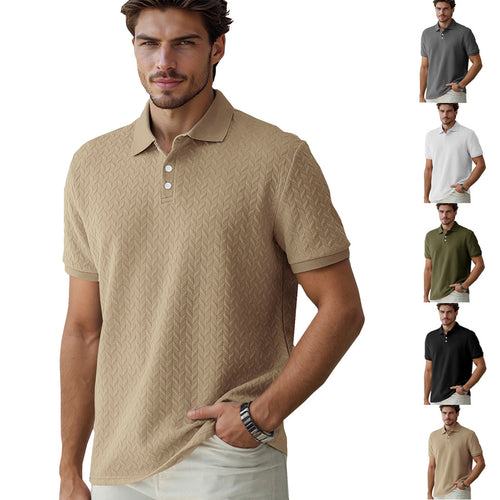 Herren nan feingewobenes Polohemd mit Chevron-Reliefstruktur und kurzer Knopfleiste Drune
