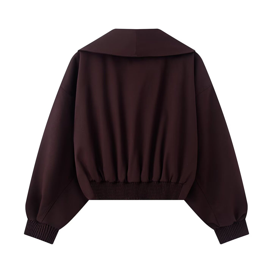 Damen Kurze Oversized Jacke mit breitem Schalkragen, Ballonärmeln und Taillenriegel Drune