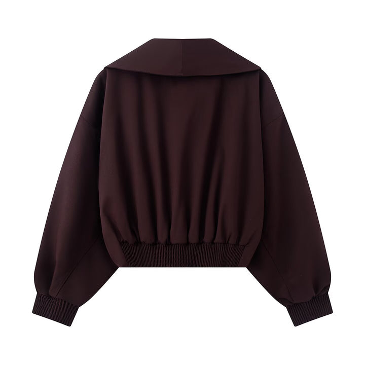 Damen Kurze Oversized Jacke mit breitem Schalkragen, Ballonärmeln und Taillenriegel Drune
