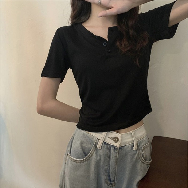 Damen Kurzarm Henley-Shirt Drune