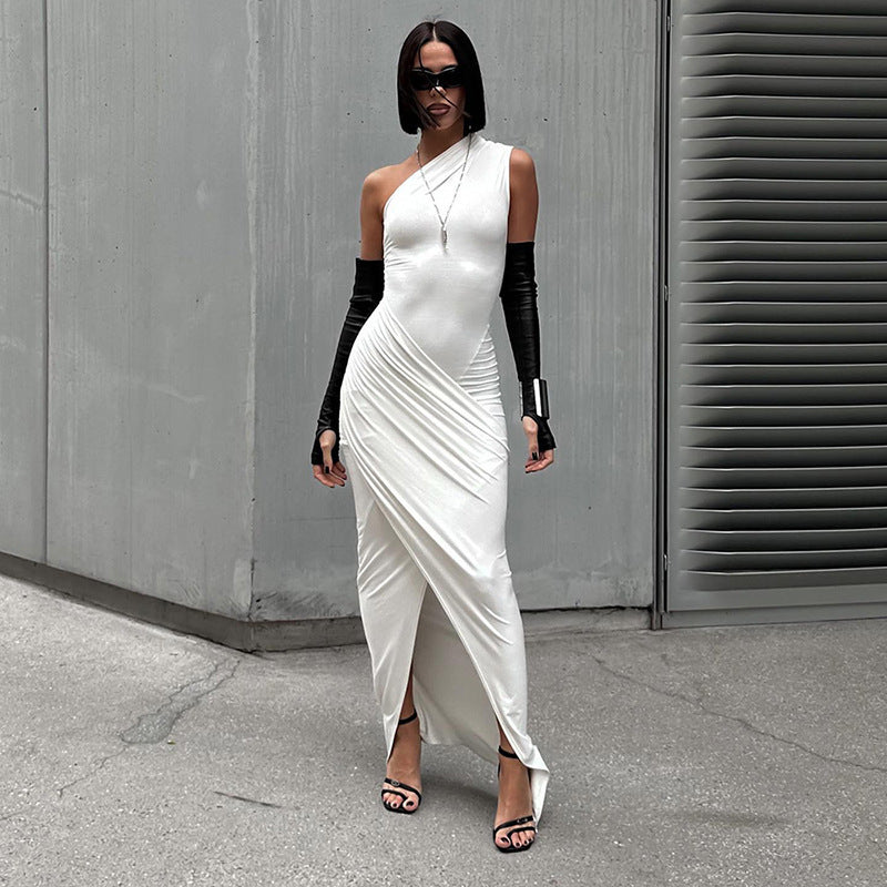Damen Elegantes Wickel-Maxikleid mit asymmetrischem Schnitt und Rüschendetails Drune