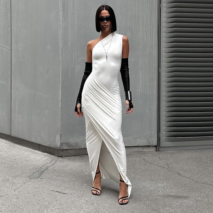 Damen Elegantes Wickel-Maxikleid mit asymmetrischem Schnitt und Rüschendetails Drune