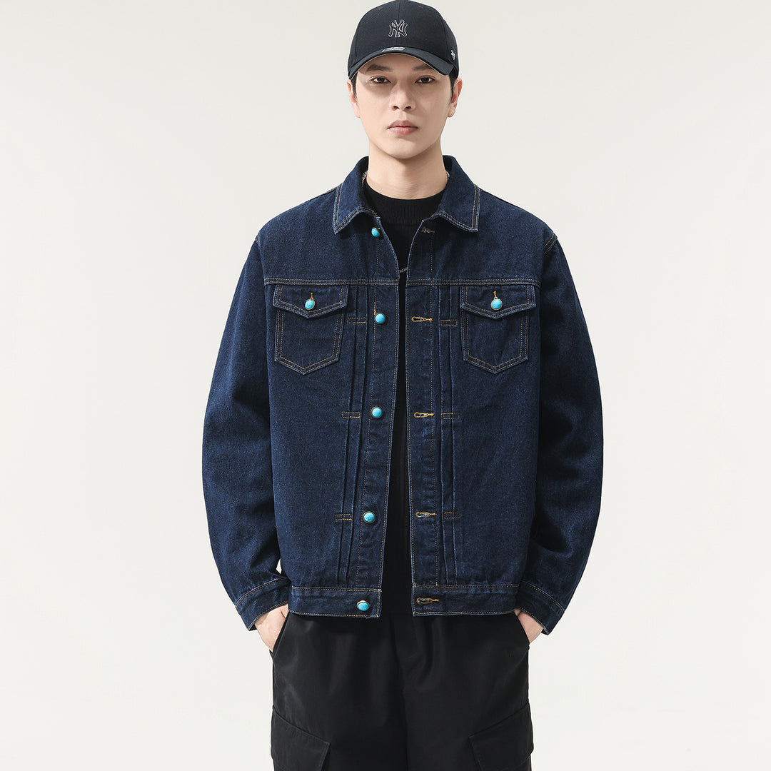 Herren Oversize Denimjacke mit Zierdruckknöpfen und Kastenform Drune