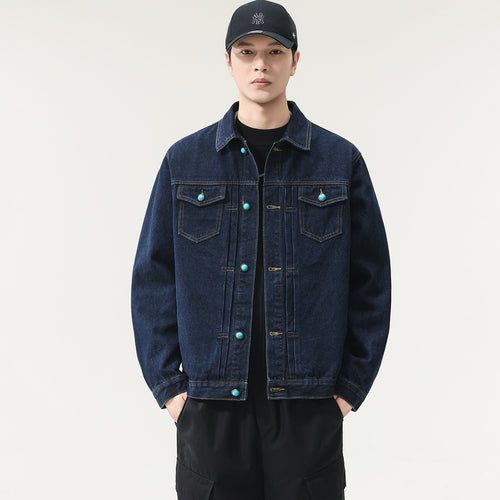 Herren Oversize Denimjacke mit Zierdruckknöpfen und Kastenform Drune