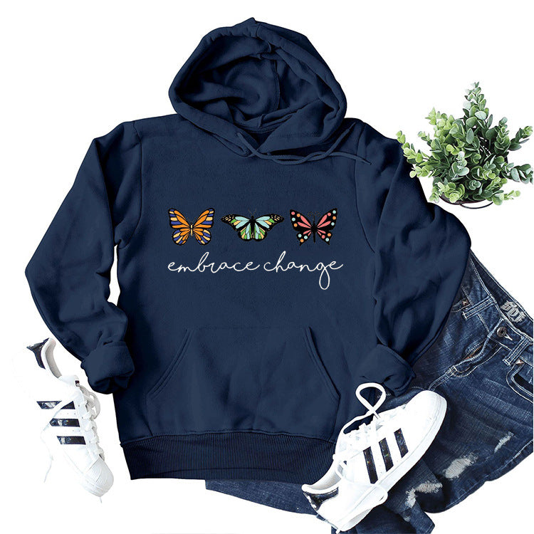Damen Kapuzenpullover mit inspirierendem Schmetterlingsmotiv und motivierender Botschaft Drune