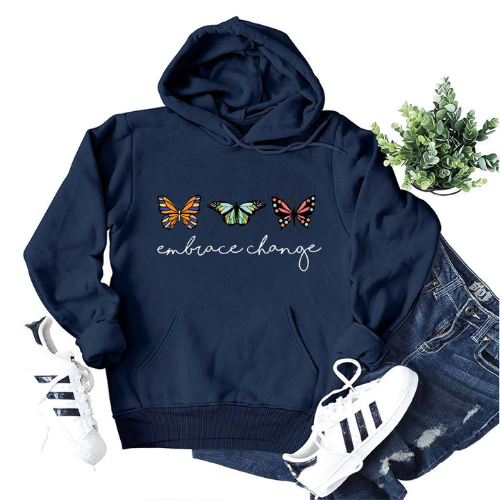 Damen Kapuzenpullover mit inspirierendem Schmetterlingsmotiv und motivierender Botschaft Drune