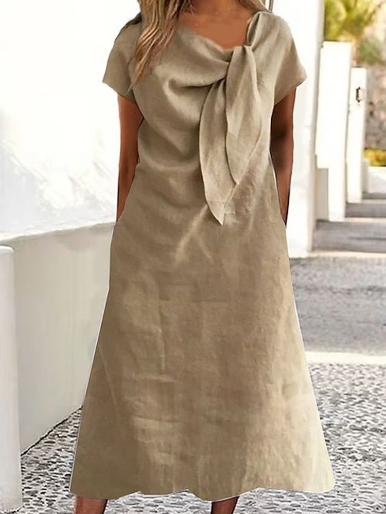 Damen Leinenkleid mit Schleifen-Detail Drune