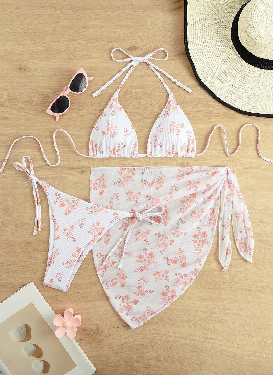 Damen Triangel-Bikini mit floralem Muster und zartem Cover-Up Drune