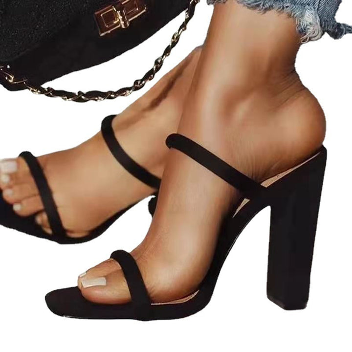 Damen nan elegante Schlüpf-Sandalette mit eckiger Zehenpartie schlanken Riemen und stabilem Blockabsatz Drune