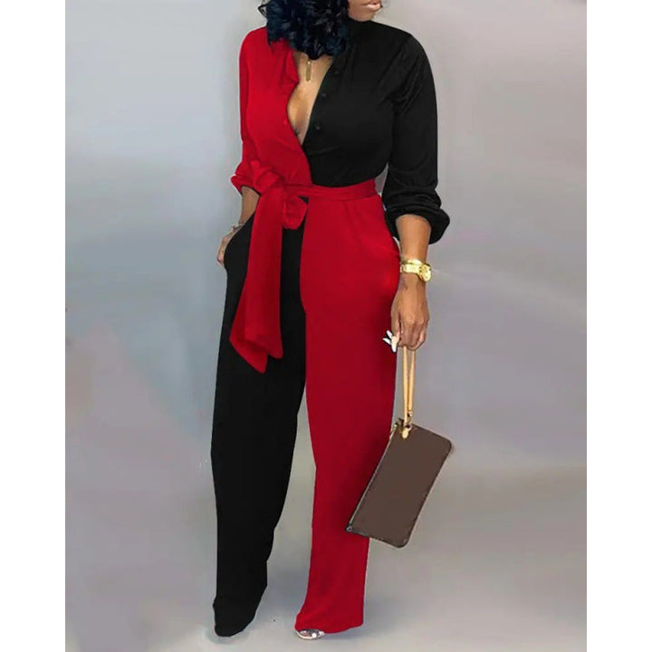 Damen Denim Jumpsuit mit modischem Patchwork-Design und praktischen Taschen Drune